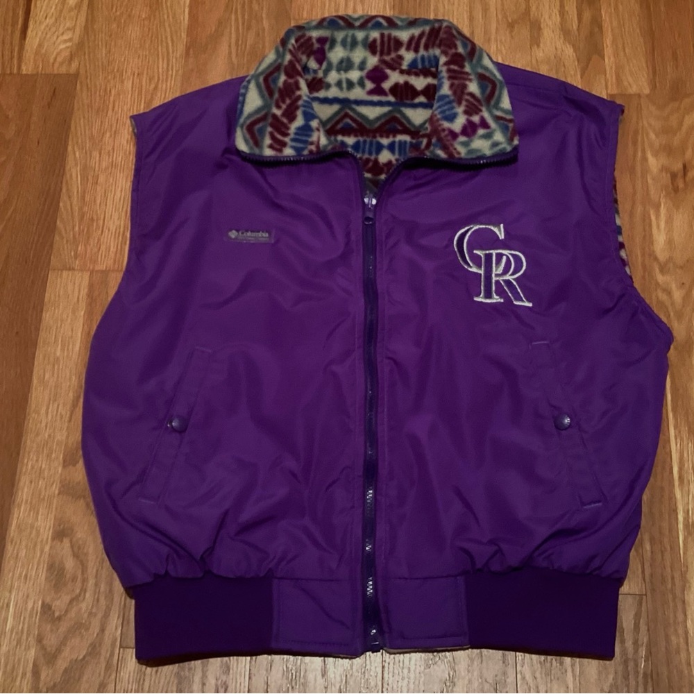 VTG Columbia Colorado Rockies Reversible Aztec Fleece Vest Womens Size L
